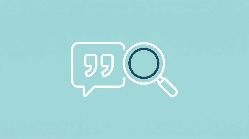 Icono de comillas y lupa representando la verificación de una cita textual